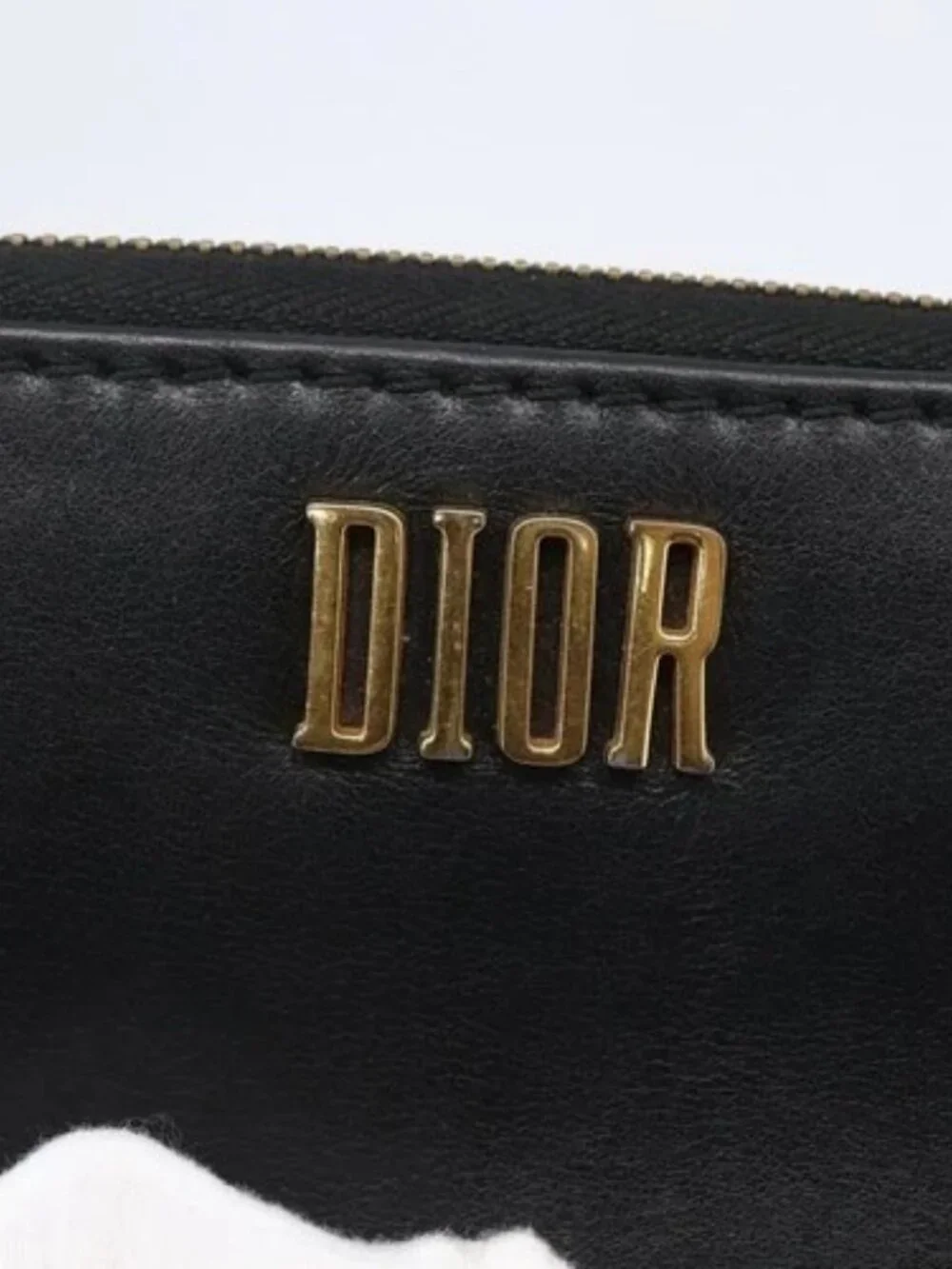 Christian Dior Round Long Wallet Leather Black Gold Auth am10801